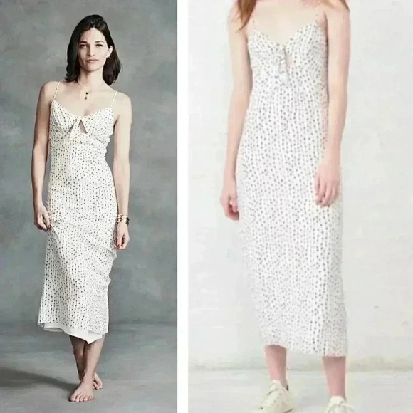 NWT La Ligne White Stars & Stripes Printed Front Tie Spaghetti Strap Midi Dress - Picture 1 of 8